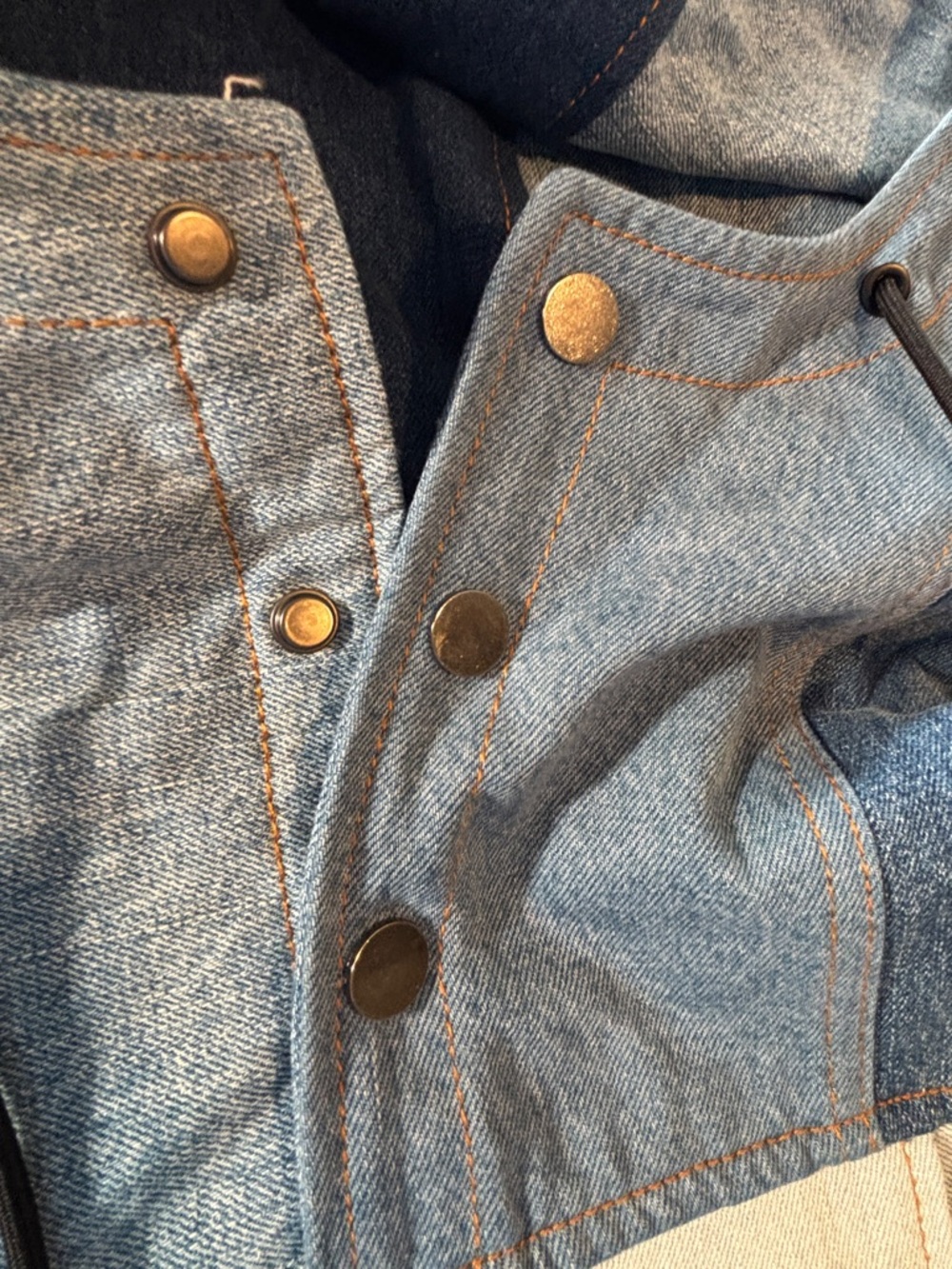 MNML Patchwork Denim Pullover Hoodie with Gunmetal hardware size XL - Picture 4 of 9